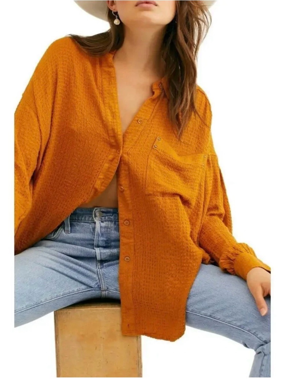 Free People Rust Colored button up shirt